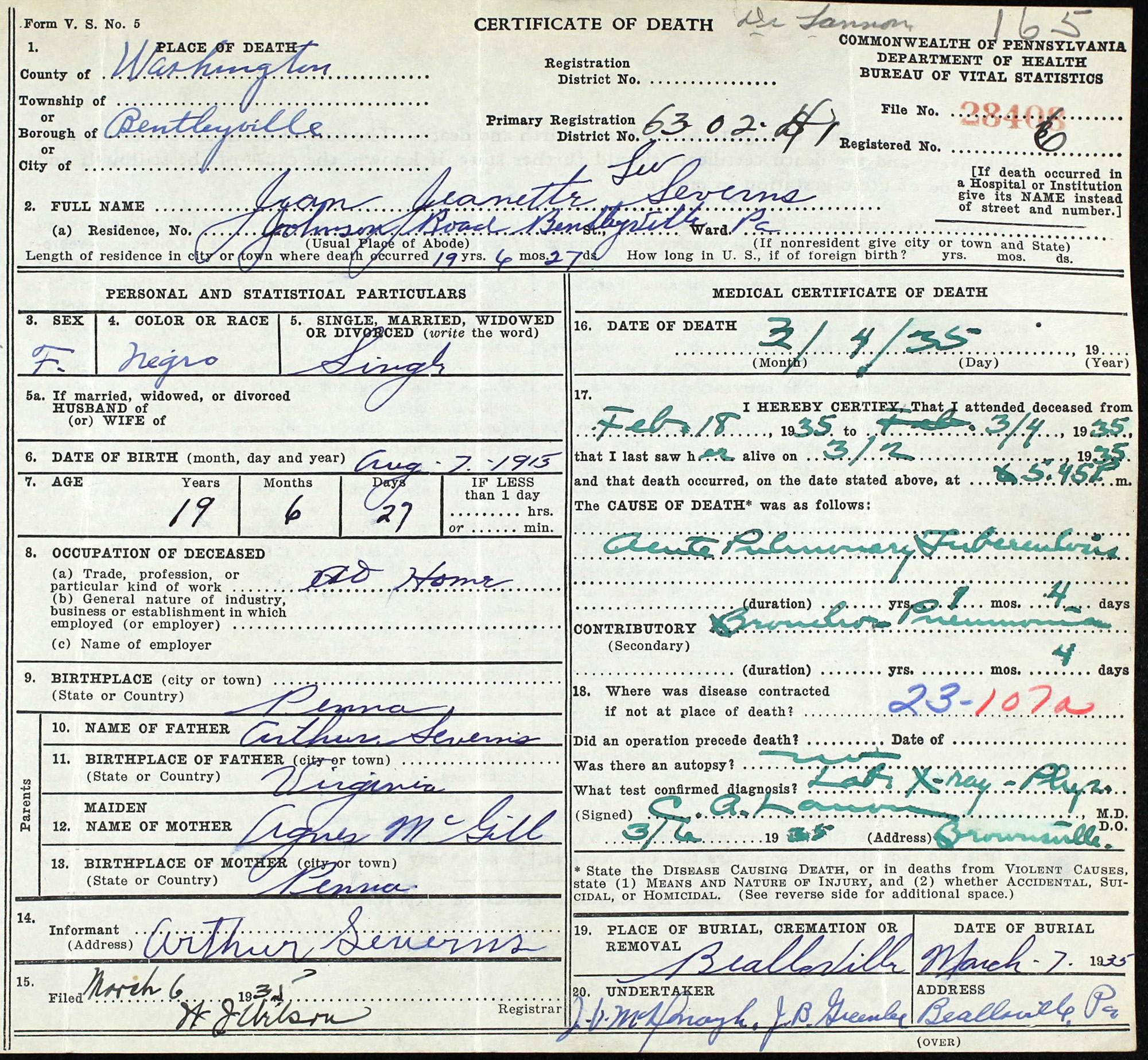 death certificate